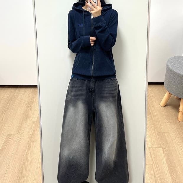 아디다스 파이어버드 데님 코튼 후드집업