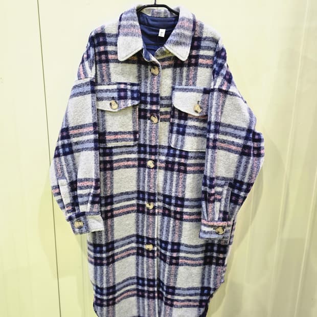 체크 롱 셔츠 자켓