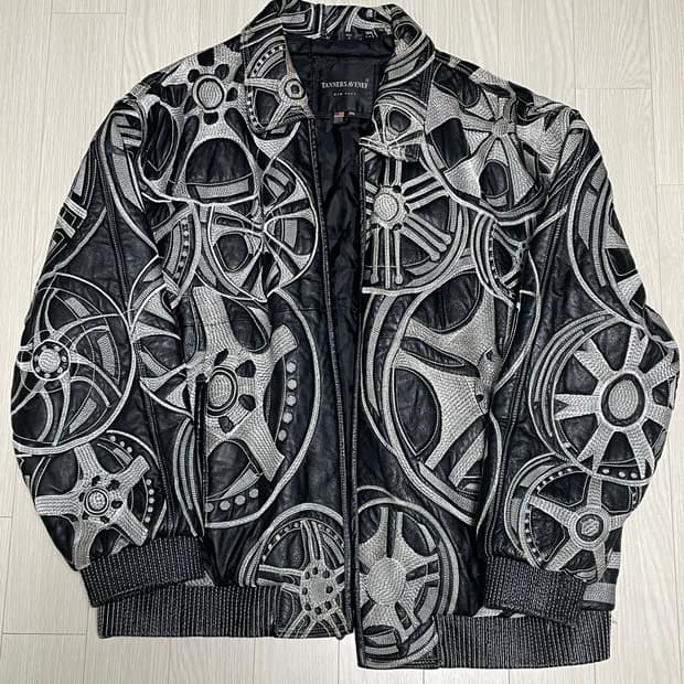 (2XL) 테너스에비뉴 휠 자수 레더 자켓