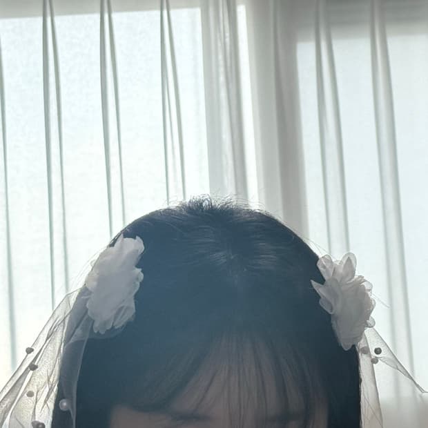 키코린 빈티지 웨딩 트윈 베일 진주 꽃 코사지