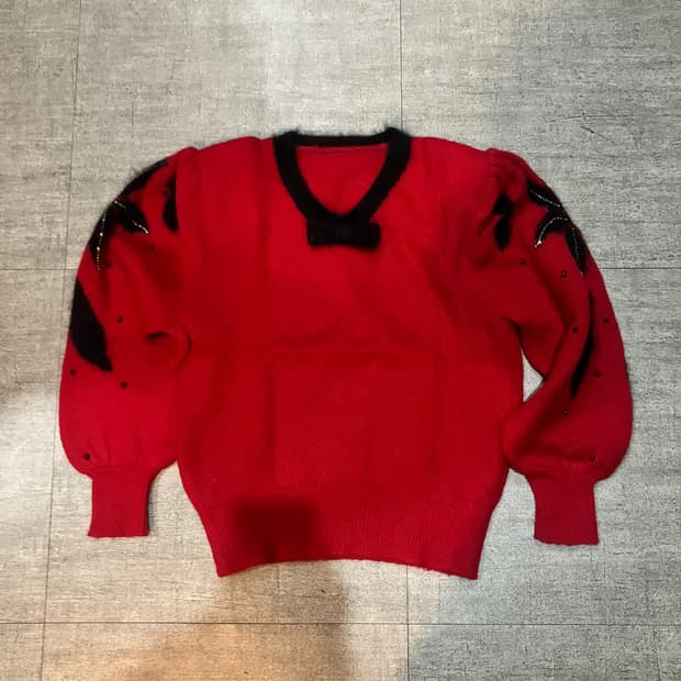 일본빈티지 luvblue 하구미모리걸 달천깔페어리 리본디테일 퍼프니트