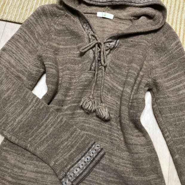 일본빈티지 모리걸 방울 후드 니트 니혼진 너닿길