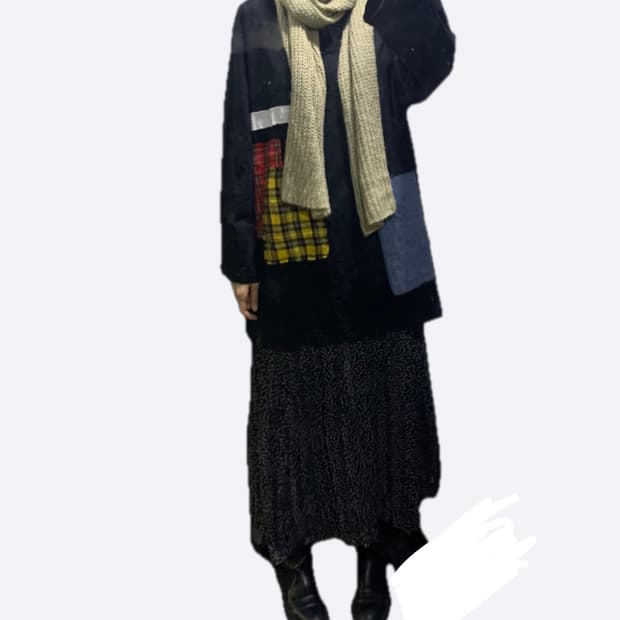 블랙 땡땡이 도트 플리츠 롱스커트 프리사이즈