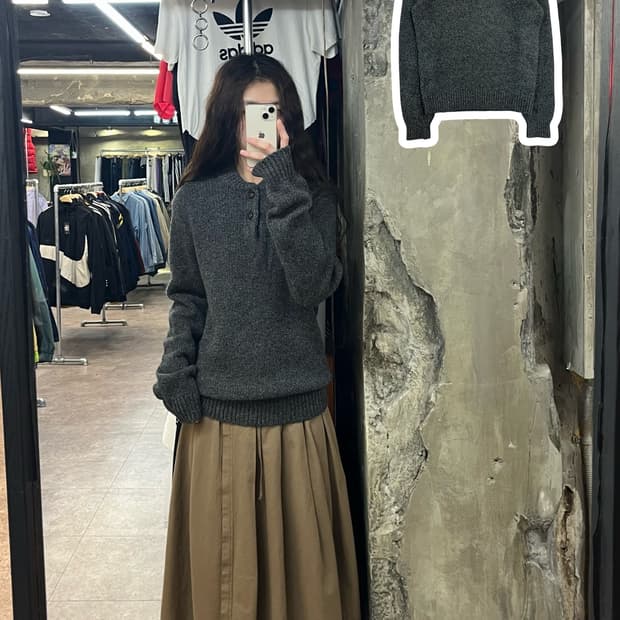 엘엘빈 버튼 니트 딥그레이 M #csz2366