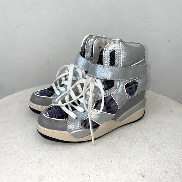 ASH Bowie Silver Camo Wedge Sneakers
