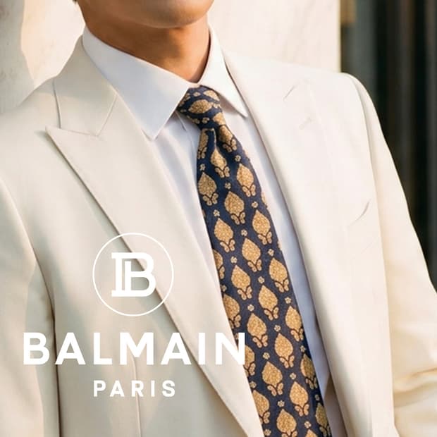 피에르 발망 실크 네이비 패턴 넥타이 10.3cm A~B등급 E864