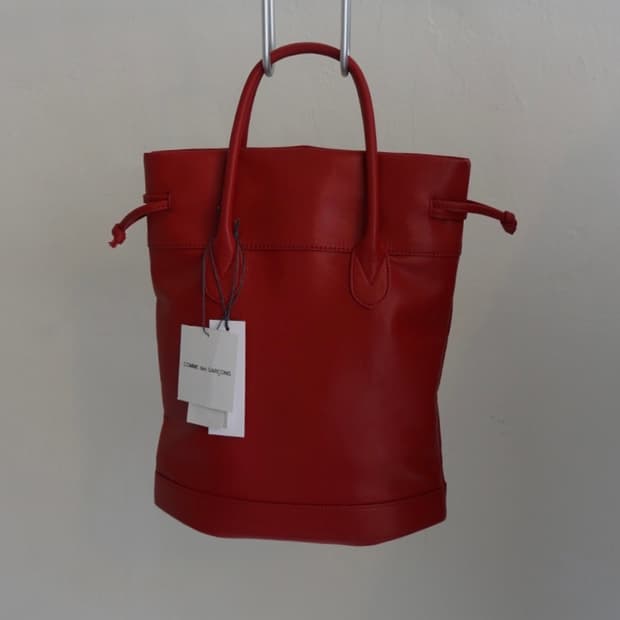 Faux Leather Drawstring Tote Bag Red