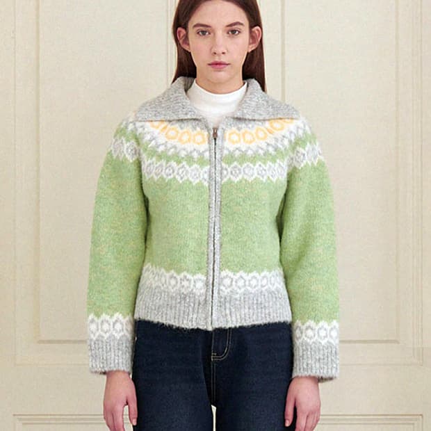 미케네(MICANE) 밀키 울헤어 니트집업가디건 44-66 새상품