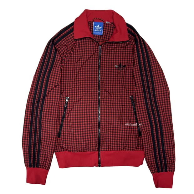 아디다스 딸기 체크 윈드져지 다크레드