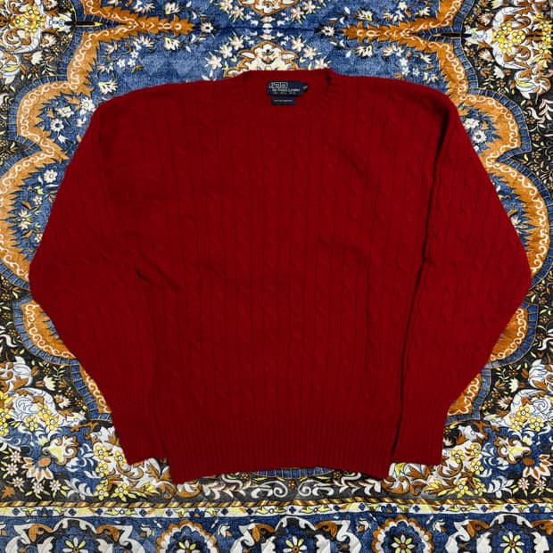 빈티지 8~90s 폴로 셔틀랜드 울 케이블 블랭크 니트