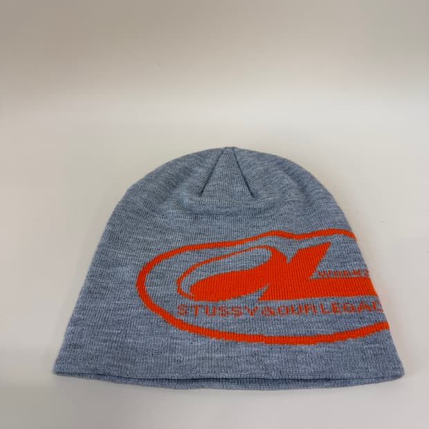 스투시 x 아워레가시 워크샵 로고 오발 스컬 비니 헤더 그레이