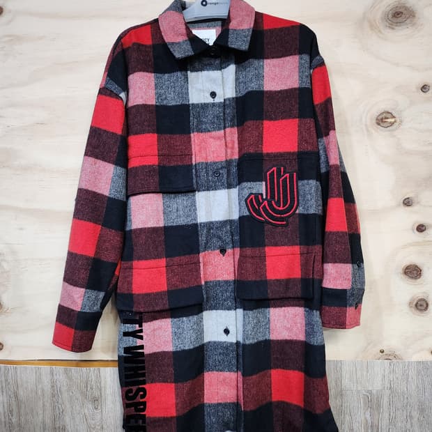 383) 쥬시주디 레드 체크 롱셔츠