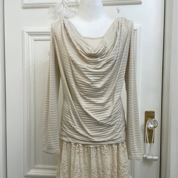 beige stripe draping long sleeve top