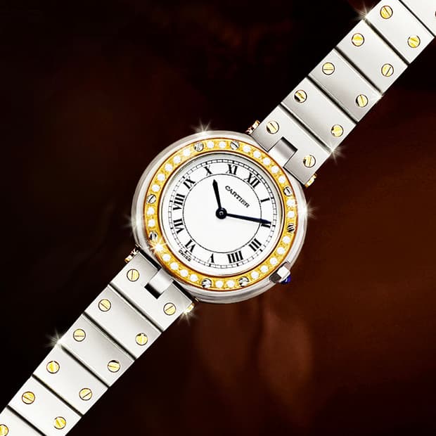 까르띠에 원형 산토스 콤비 여성 다이아몬드 시계