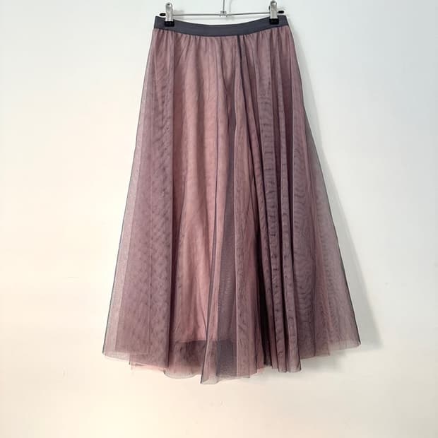 Mesh 2 layered rose skirt / grey & pink