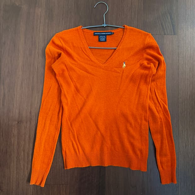 랄프로렌 스포츠 다크오렌지 브이넥 니트