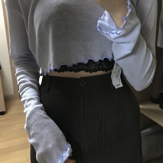 미스치프 브라운 스트라이프 미니스커트