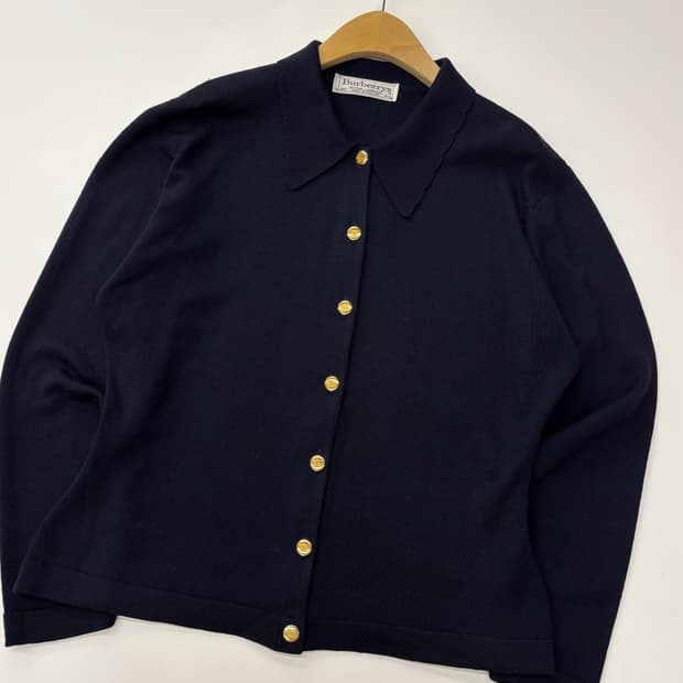 Burberry 버버리 90s 네이비 램스울 카라 가디건
