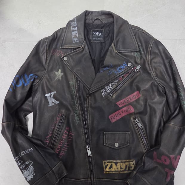 자라 그래피티 빈티지 레더 라이더 자켓