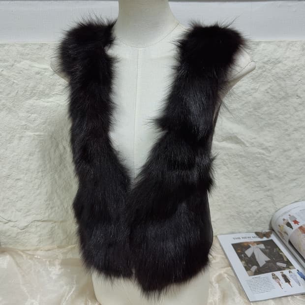 빈티지 고딕 블랙 여우털 폭스퍼 니트 양가죽 조끼 베스트