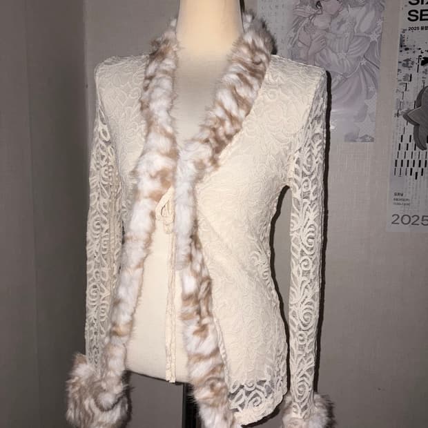 Lace Fur Trim Cardigan