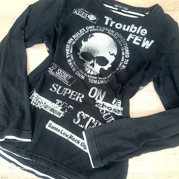 y2k 펑크 해골 긴팔 티셔츠 롱슬리브