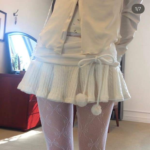 밍와켄키 드레이프 니트 플리츠 스커트