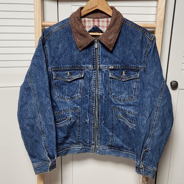 L Lee 90's 스웨이드 카라넥 데님 트러커 자켓