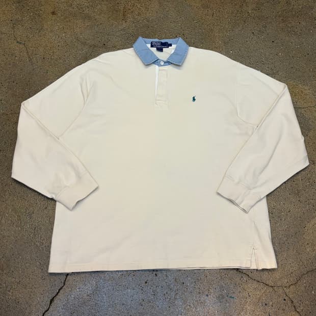 레어 90s 미국 빈티지 폴로랄프로렌 투톤 럭비티 카라티