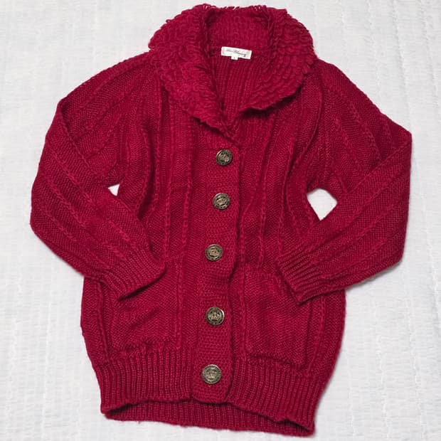 일본빈티지)레드 케이블 모리걸st 오네갸루 카라 케이블 더블니트 가디건