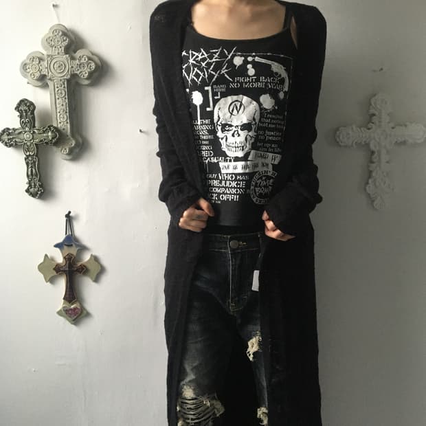 Fringe point open knit cardigan