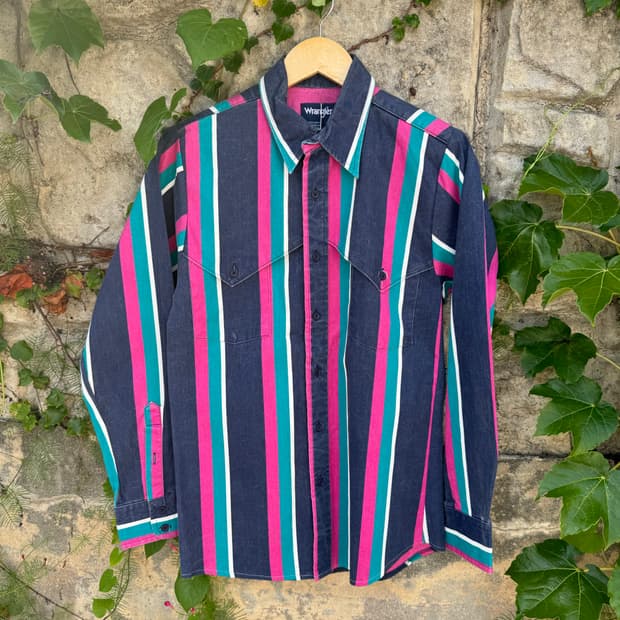90s wrangler 랭글러 브러쉬포퍼 페이딩 스트라이프 웨스턴 셔츠