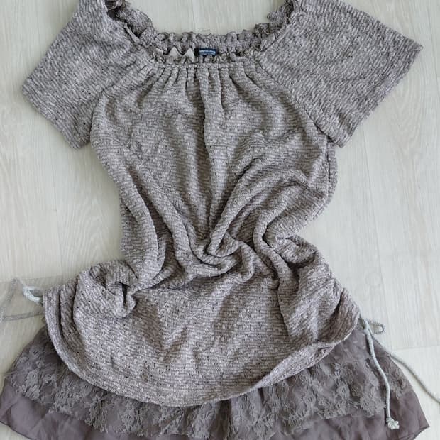 [빈티지] 레이스 레이어드 브라운 미니 원피스 모리걸