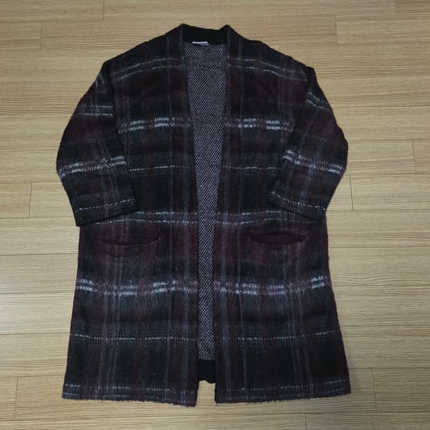 DKNY 모헤어 윈도우 체크 가디건