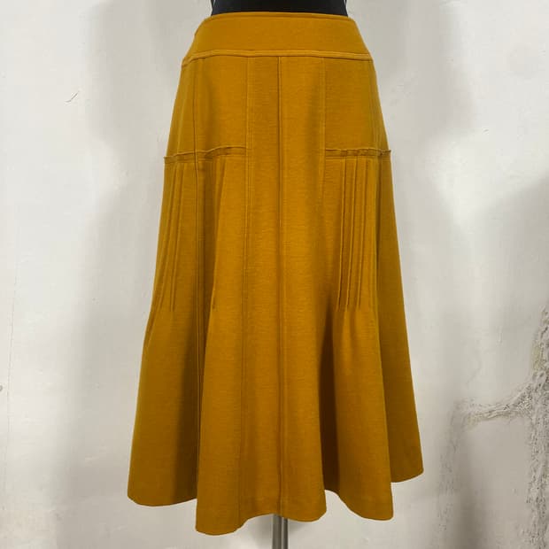 빈티지 소니아리키엘 머스타드 울 플레어 플리츠 절개 미디 스커트 하치깔