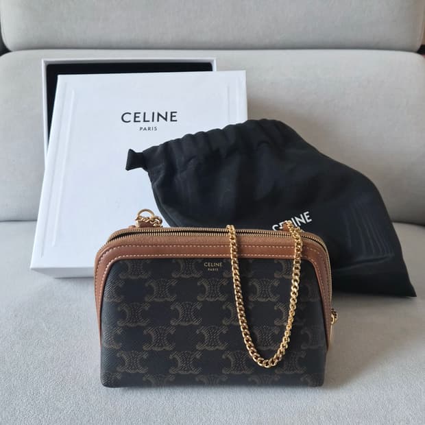 (이너백,스트랩포함)셀린느 트리오페 체인 클러치 탄