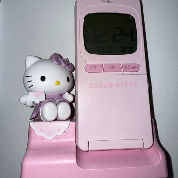 엔젤 천사 키티 핑크 전화기 탁상 전자 시계