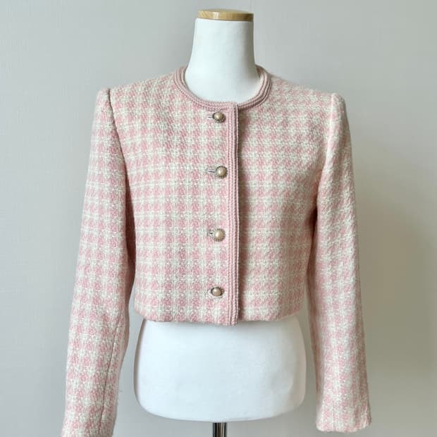 pink tweed crop jacket