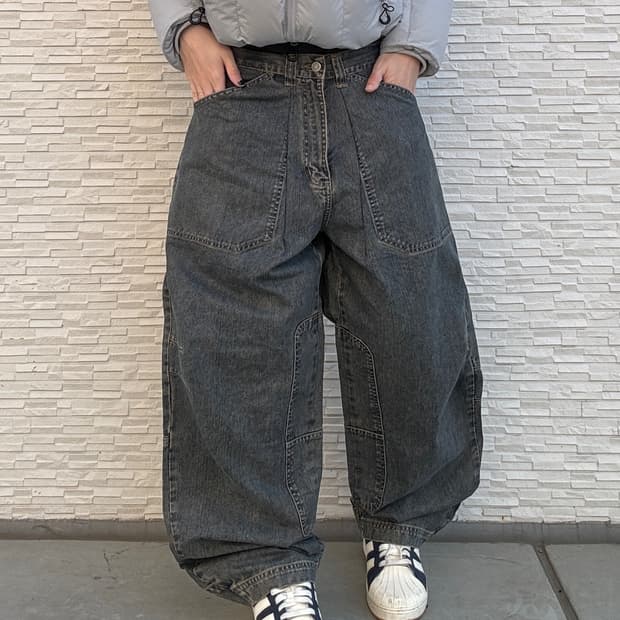 90s MANTARAY 올드스쿨 차콜 워크와이드 데님 팬츠