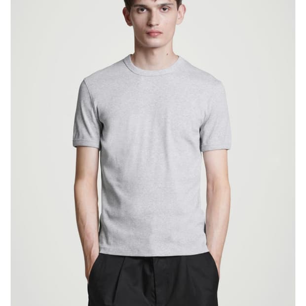 Cos 슬림 리브드 코튼 반팔 티셔츠 라이트 그레이 XL