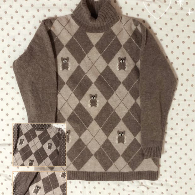 빈티지 초코 아가일 곰돌이 목폴라니트