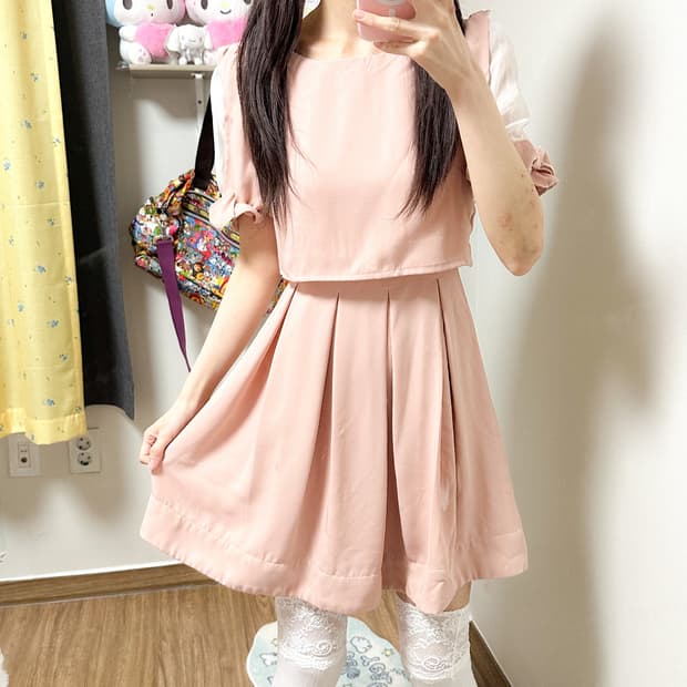 빈티지 딸기우유 핑크 리본 레이스 원피스 히메갸루 로걀 라떼 발레코어