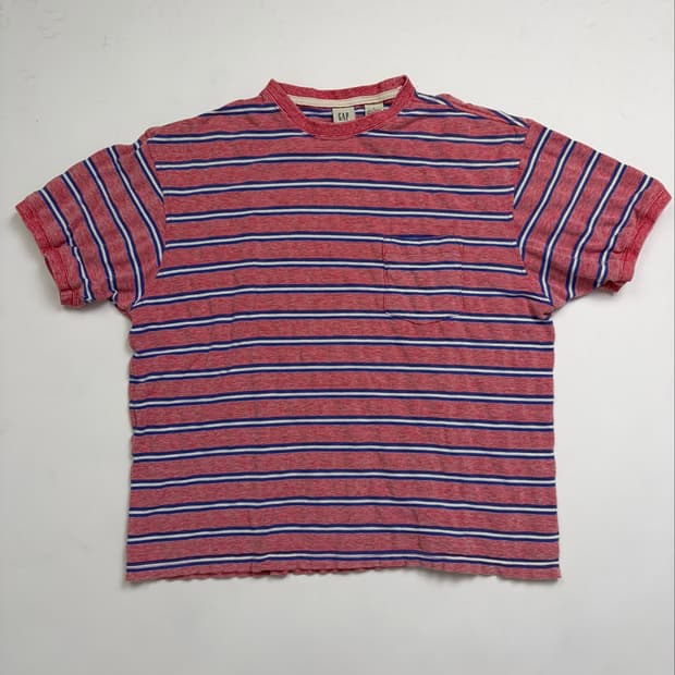 90s Gap Striped Pocket Tee (red/blue)