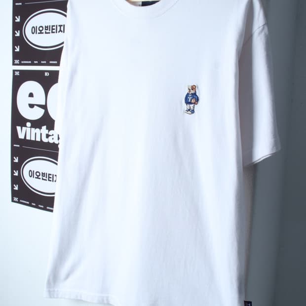(M-XL) 예일 반팔 티셔츠 곰돌이 화이트 올드스쿨-H32249