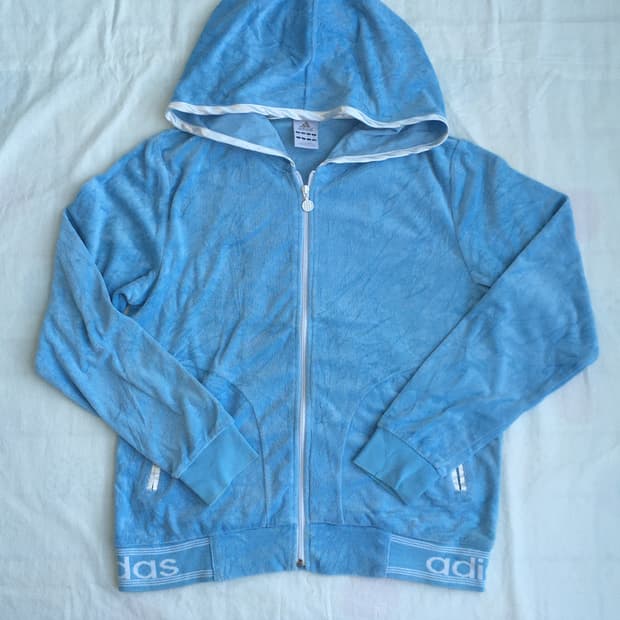 아디다스 Adidas 블루 벨벳 집업