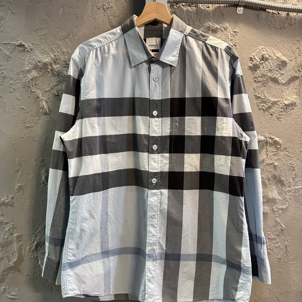 L 버버리 BURBERRY 런던 잉글랜드 체크 셔츠 라이트블루
