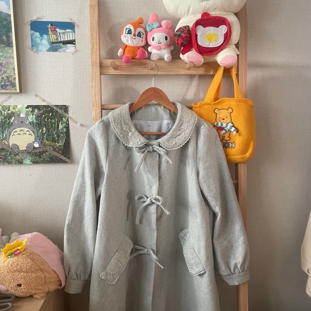 모리걸 빈티지 리본 레이스 카라 코트 🤍🎀