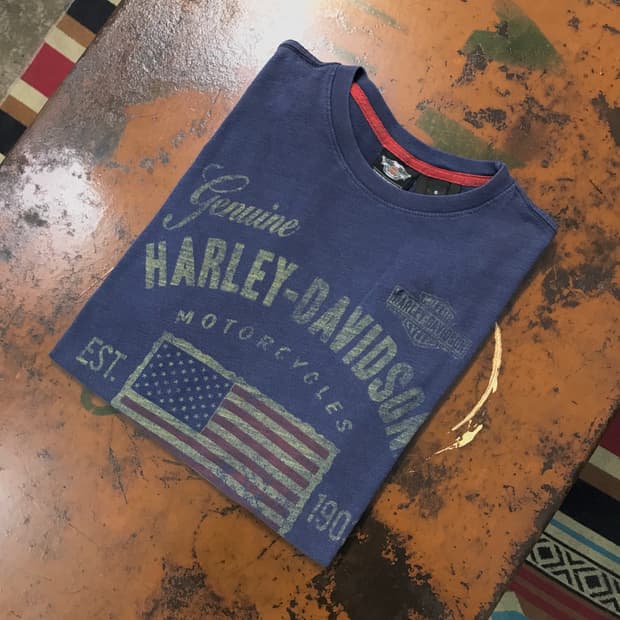 할리데이비슨 성조기 프린팅 네이비 숏 슬리브 남성 102 여성 루즈핏
