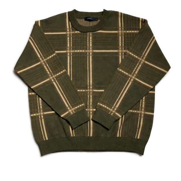 JPN 일본 빈티지 레이지블루 아메카지 Y2K 올리브 체크 니트 스웨터