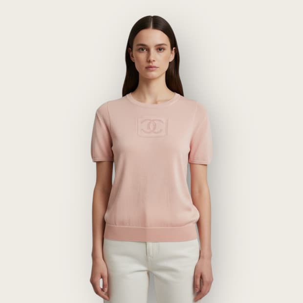 36/ 샤넬 03AW 프론트 빅로고 니트 반팔